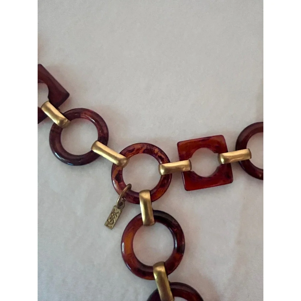 Vintage YSL Yves Saint Laurent Tortoise Resin Geometric Link Chain Belt Gold